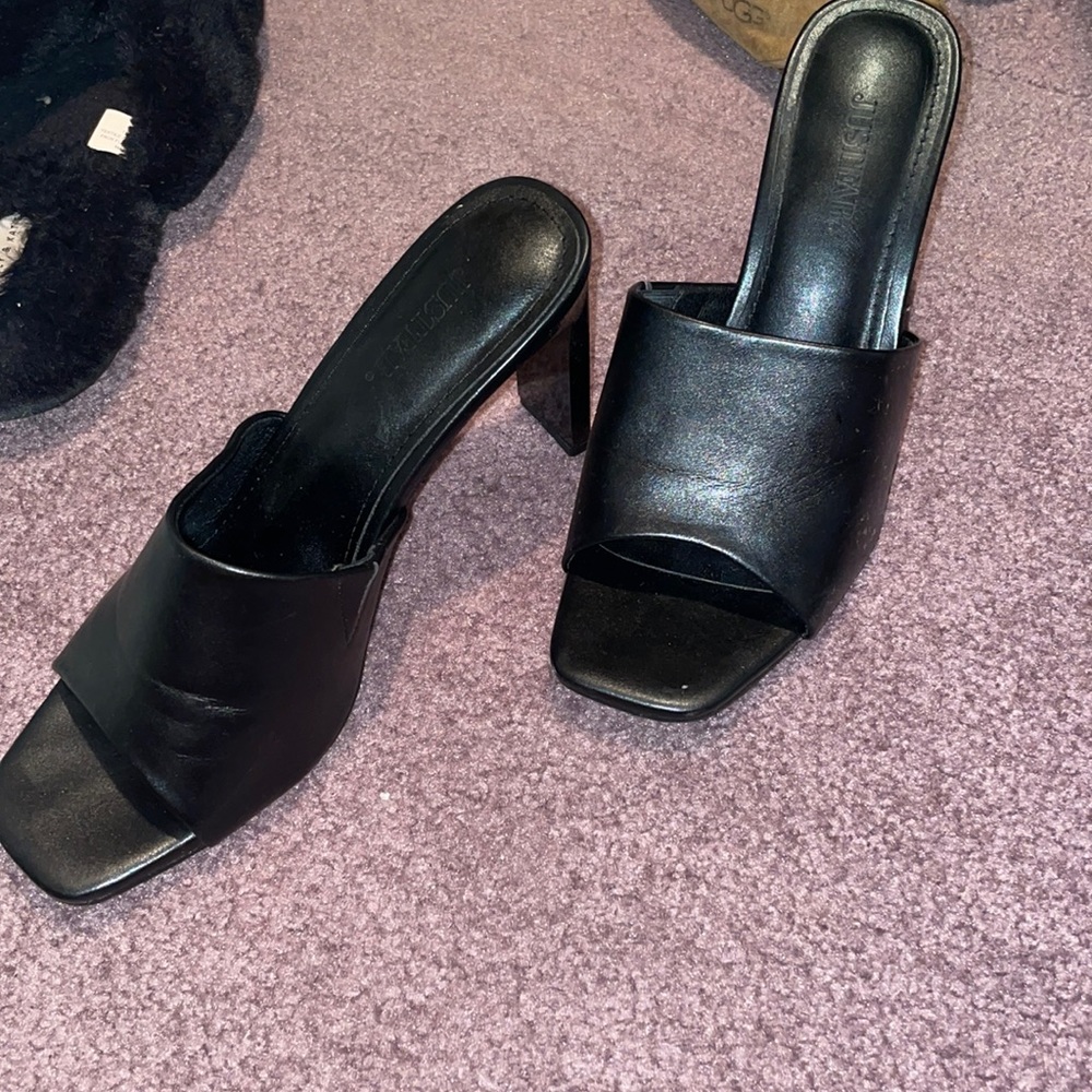 just fab square toe leather heels